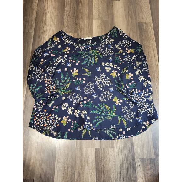 Le Lis Navy Blue Floral Print Cold Shoulder Blouse Women's XXL - Picture 1 of 6